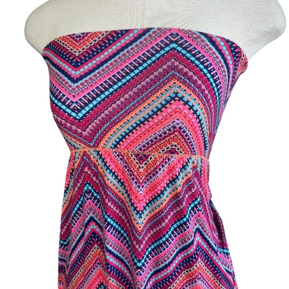 Cynthia Rowley Pink Zigzag Stripe Beachy Liquid Knit Strapless Dress Size Small - Picture 2 of 9